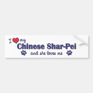 Adesivo Para Carro Eu amo meu Shar-Pei chinês (o cão fêmea)