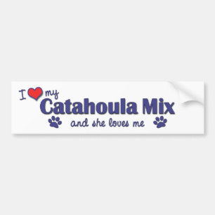 Adesivo Para Carro Eu amo minha mistura de Catahoula (o cão fêmea)