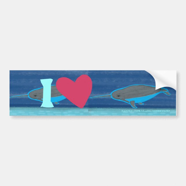 Adesivo Para Carro Eu amo Narwhals (Frente)