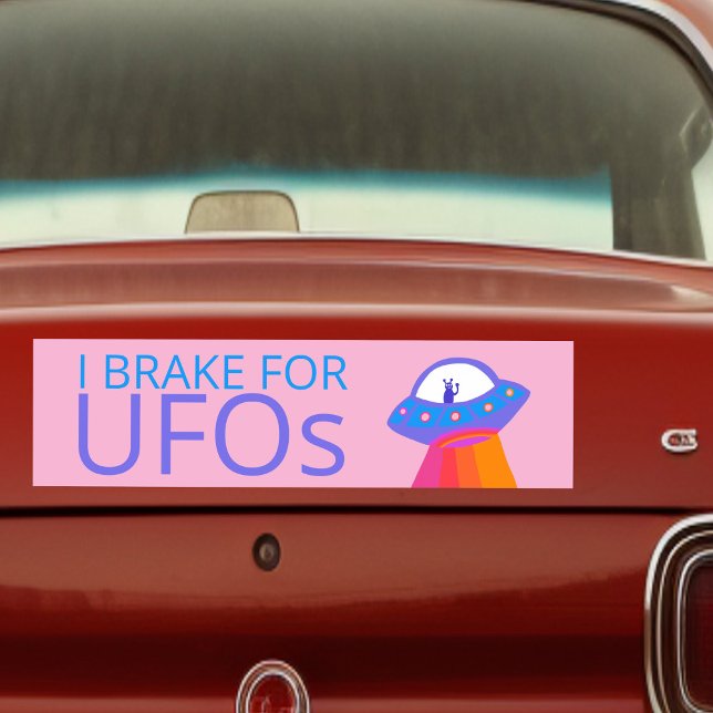 Adesivo Para Carro Eu trago para o espaço de Alienígena giro UFOS (I BRAKE FOR UFOS Cute Alien Spaceship hand drawn Bumper Sticker
)