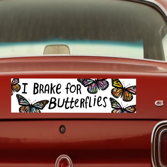 Adesivo Para Carro EU TRAVO PARA MANTEIRAS A Monarca (I BRAKE FOR BUTTERFLIES Monarch Watercolor hand drawn Bumper Sticker
)
