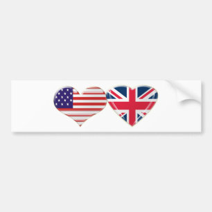 Adesivo Para Carro EUA e design BRITÂNICO da bandeira do coração