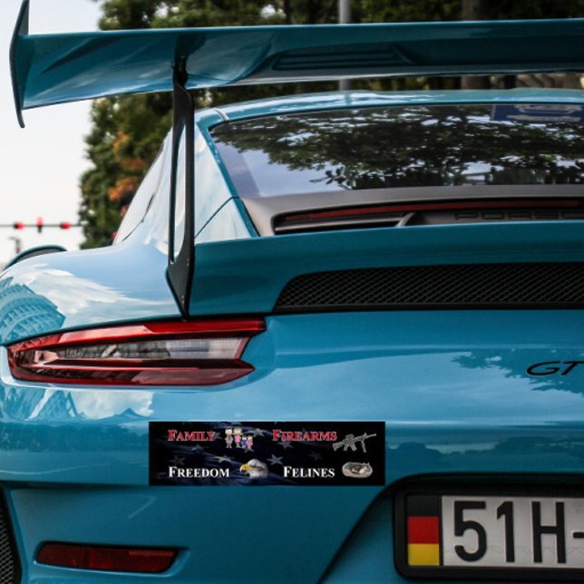 Adesivo Para Carro family, firearms, freedom and felines bumper stick (Criador carregado)