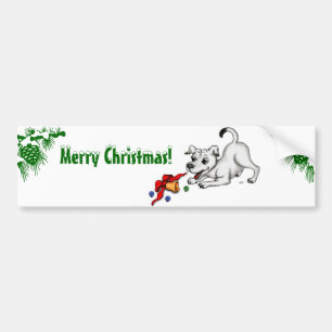 Adesivo Para Carro Feliz Natal! Filhote de cachorro com Bell e bola