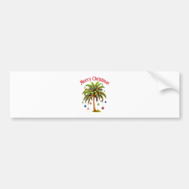 Adesivo Para Carro Feliz Natal Palm Tree Light Havaiana Tropical (Frente)