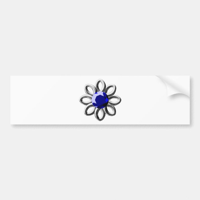 Adesivo Para Carro Flor prateada com pedra azul (Frente)