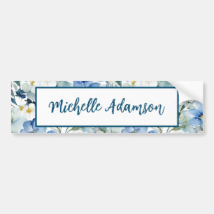 Adesivo Para Carro Flores Brancas Azuis Simples, Na moda Retro