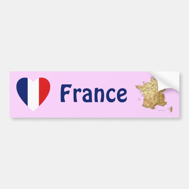Adesivo Para Carro France Flag Heart + Map Bumper Sticker (Frente)