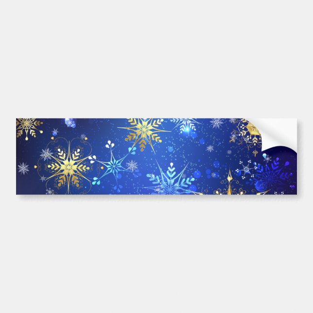 Adesivo Para Carro Fundo Azul XMAS com Flocos de Neve Ouro (Frente)