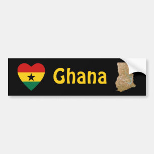 Adesivo Para Carro Ghana Flag Heart + Map Bumper Sticker