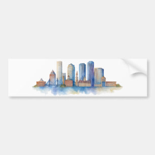 Adesivo Para Carro Horizonte de Boston em Aquarela Moderno Boston M