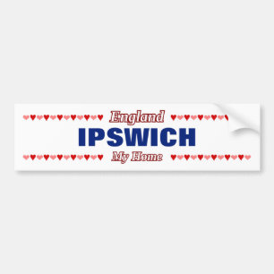 Adesivo Para Carro IPSWICH - My Home - England; Corações Vermelho e