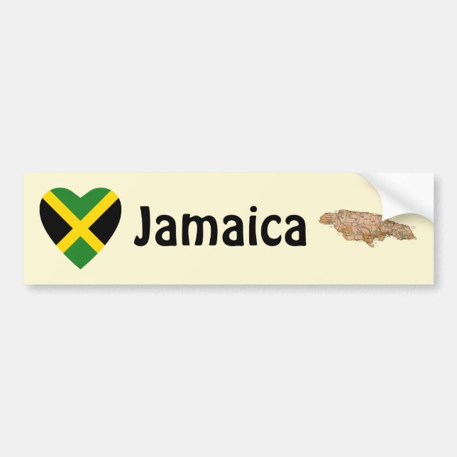 Adesivo Para Carro Jamaica Flag Heart + Map Bumper Sticker (Frente)