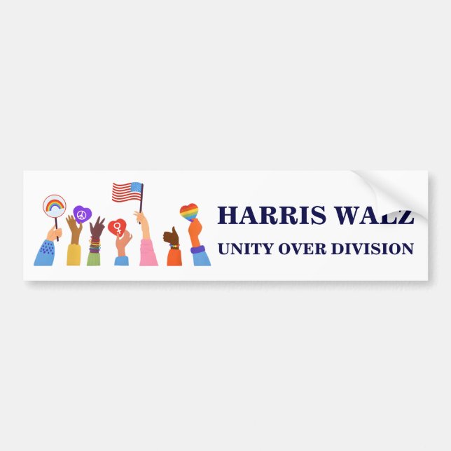 Adesivo Para Carro Kamala Harris Tim Walz Unity Over Division (Frente)