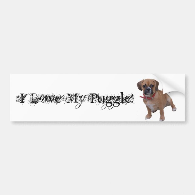 Adesivo Para Carro l1, eu amo meu Puggle! (Frente)