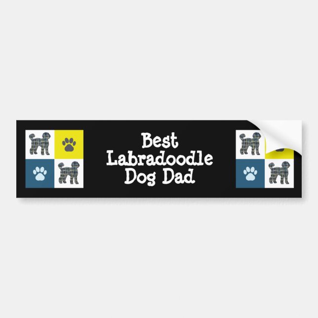 Adesivo Para Carro Labradoodle Dog Silhouette Yellow & Blue Grid (Frente)
