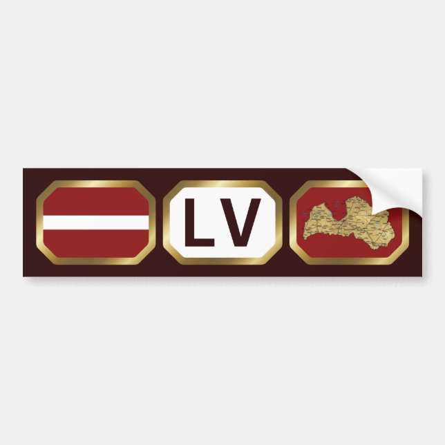 Adesivo Para Carro Latvia Flag Map Code Bumper Sticker (Frente)