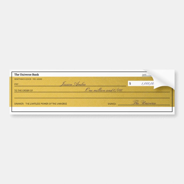 Adesivo Para Carro Law of Attraction Elegant Gold Abundance Check (Frente)