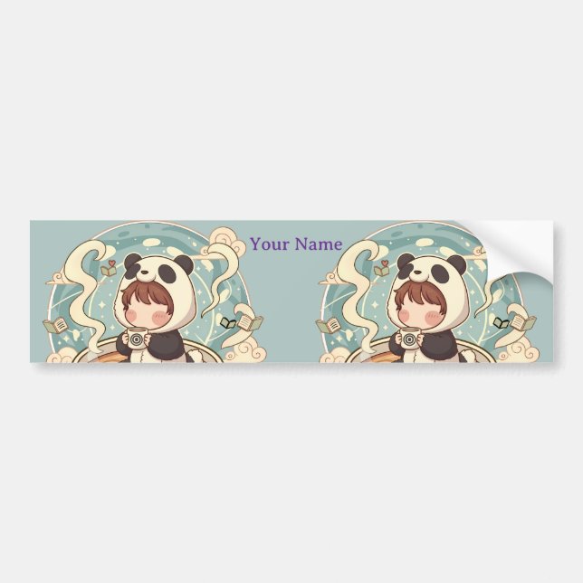 Adesivo Para Carro Long Bumper Sticker Panda Coffee Art (Frente)