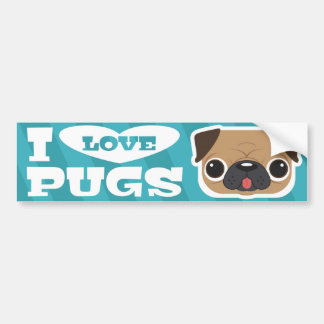 Adesivo Para Carro Luz - cerceta azul EU AMO o bumpersticker dos PUGS