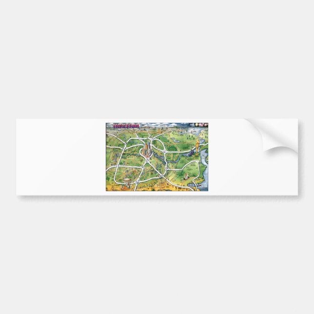 Adesivo Para Carro Mapa de Cartoons de Houston Texas (Frente)
