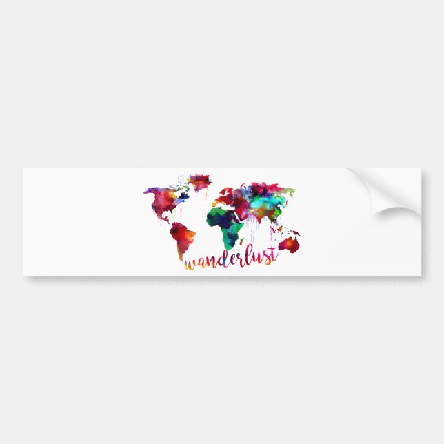 Adesivo Para Carro Mapa do mundo do Wanderlust da aguarela (Frente)