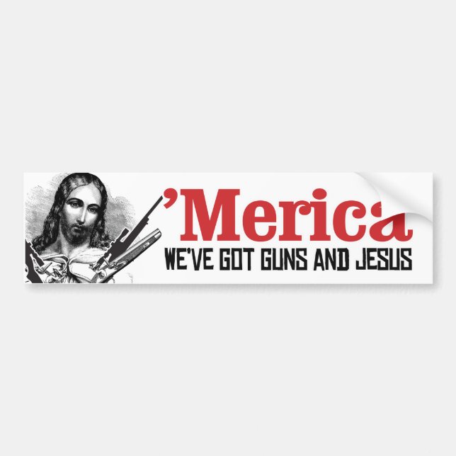 Adesivo Para Carro Merica - Temos armas e Jesus - Humor Liberal (Frente)