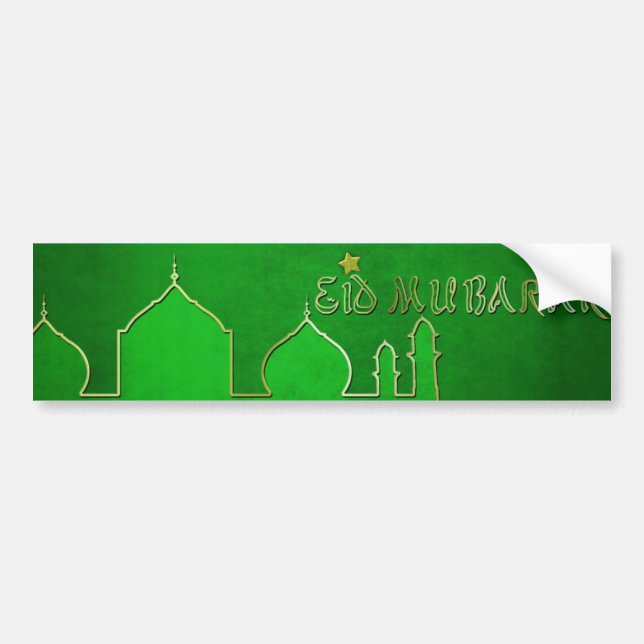 Adesivo Para Carro Mesquita Dourada Verde Eid Mubarak (Frente)