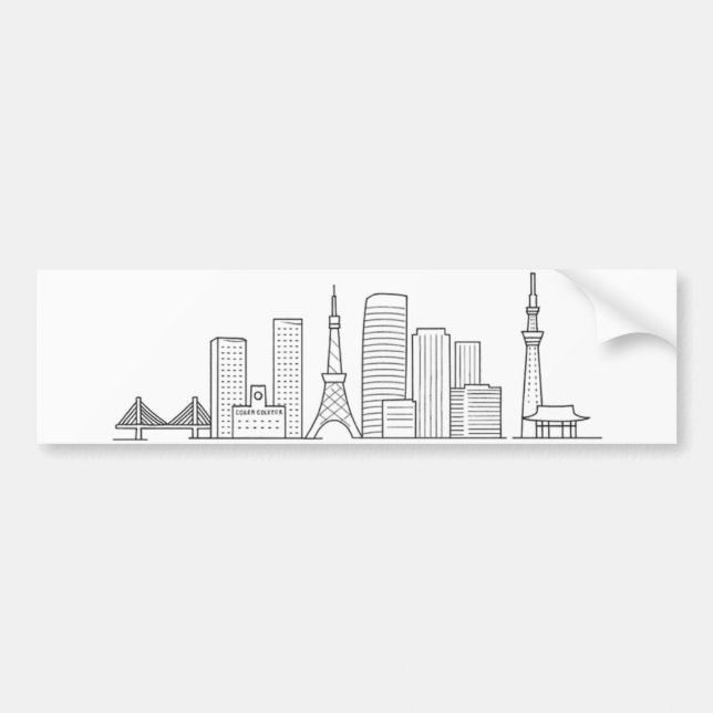 Adesivo Para Carro Minimalist Tokyo Skyline Illustration (Frente)