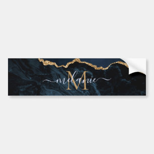 Adesivo Para Carro Monograma Nome Agate Marinho Azul Gemstone Marble