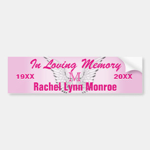 Adesivo Para Carro Monogramo Memorial Angel Wings Rosa
