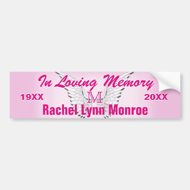 Adesivo Para Carro Monogramo Memorial Angel Wings Rosa (Frente)