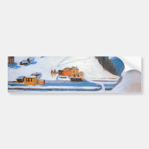 Adesivo Para Carro Montanhas e Casas na Neve, Paisagem de Inverno