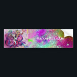 Adesivo Para Carro MUSICAL CLOWN ,PINK PURPLE SPARKLES Happy Birthday<br><div class="desc">Colorful,  whimsical, funny pink clown playing bugle with an expressive owl and joyful musical notes, flowers, leaves in vibrant red, fuchsia, violet, purple, blue, white colors,  watercolor painting by Bulgan Lumini (c)</div>