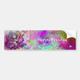 Adesivo Para Carro MUSICAL CLOWN ,PINK PURPLE SPARKLES Happy Birthday