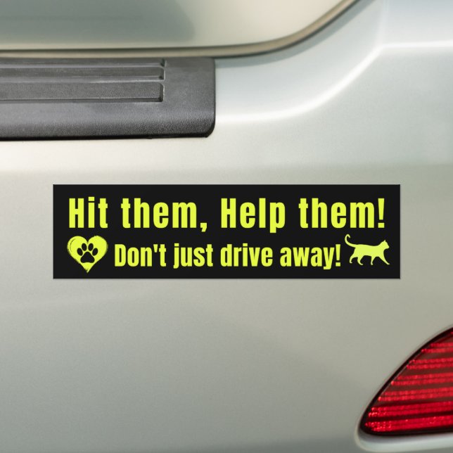 Adesivo Para Carro Neon Yellow "Hit them, Help them!" Bumper Sticker (No carro)