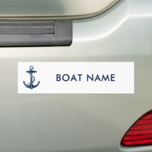 Adesivo Para Carro Nome de Barco Moderno Âncora Azul Marinho Personal