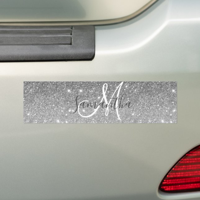 Adesivo Para Carro Nome Personalizado da Glitter da Cinza Moderna (No carro)