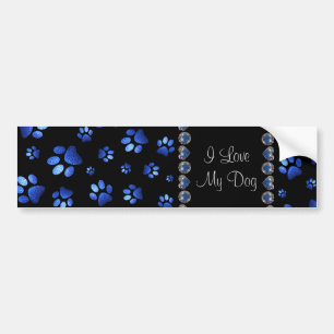Adesivo Para Carro Nome personalizado, patas de cão com brilho azul