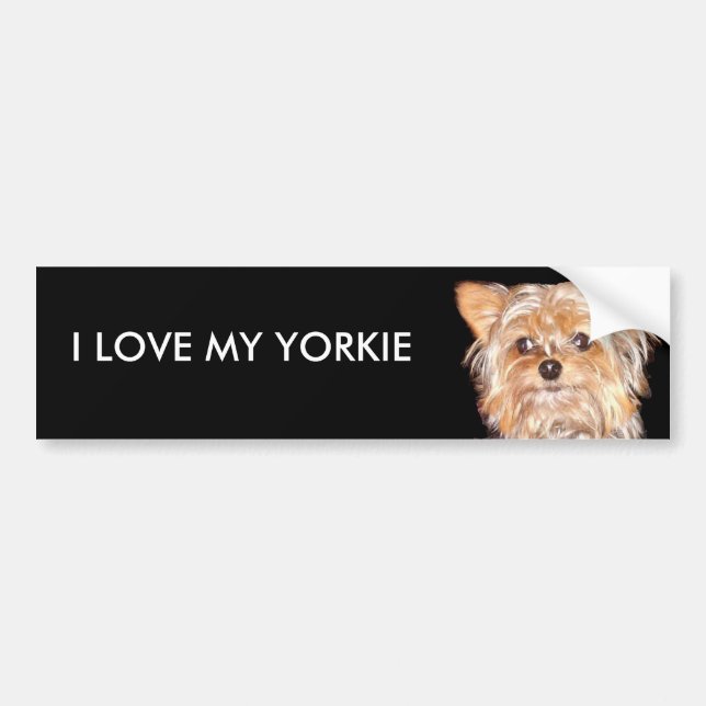 Adesivo Para Carro O cão 4, EU AMO MEU YORKIE, autocolante no vidro (Frente)