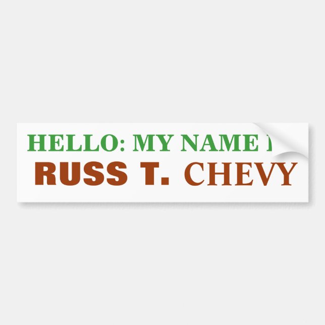 ADESIVO PARA CARRO OLÁ!: MEU NOME É, RUSS T., CHEVY (Frente)