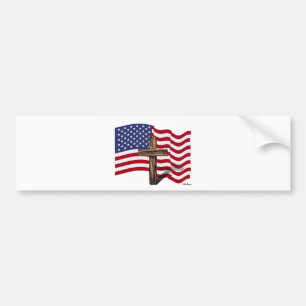 Adesivo Para Carro Ondulação americana da bandeira e cruz áspera