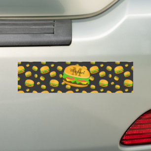 Adesivo Para Carro Padrão de hambúrguer delicioso e divertido Monogra