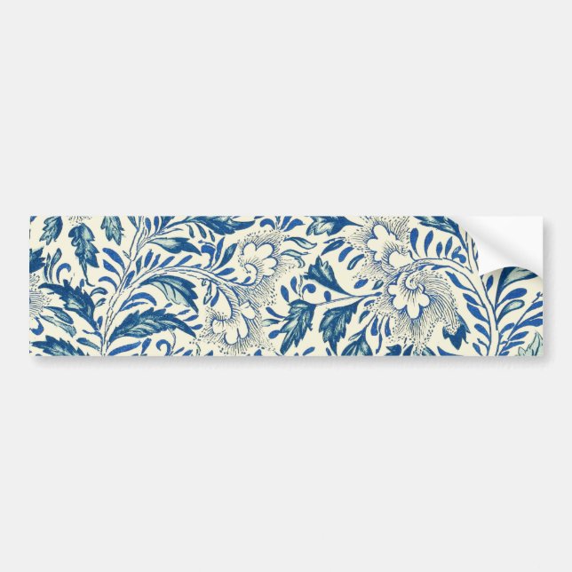 Adesivo Para Carro Padrão Floral Azul Design Asiático Antiquado (Frente)
