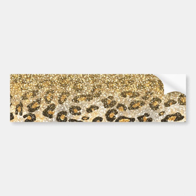 Adesivo Para Carro Padrão Leopardo Moderno Dourado Ombre Glitter (Frente)