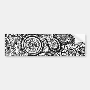 Adesivo Para Carro Paisley floral branco preto bonito