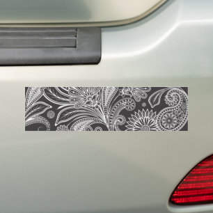 Adesivo Para Carro Paisley Pattern, Persa Paisley, Preto e Branco