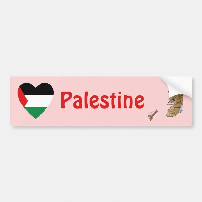Adesivo Para Carro Palestine Flag Heart + Map Bumper Sticker (Frente)