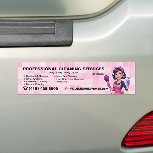 Adesivo Para Carro Pink Maid Janitorial Lady House Cleaning Service (No carro)