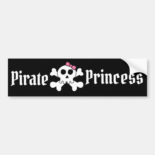 Adesivo Para Carro Pirata Princesa com Arco Rosa e Crânio Pirata (Frente)